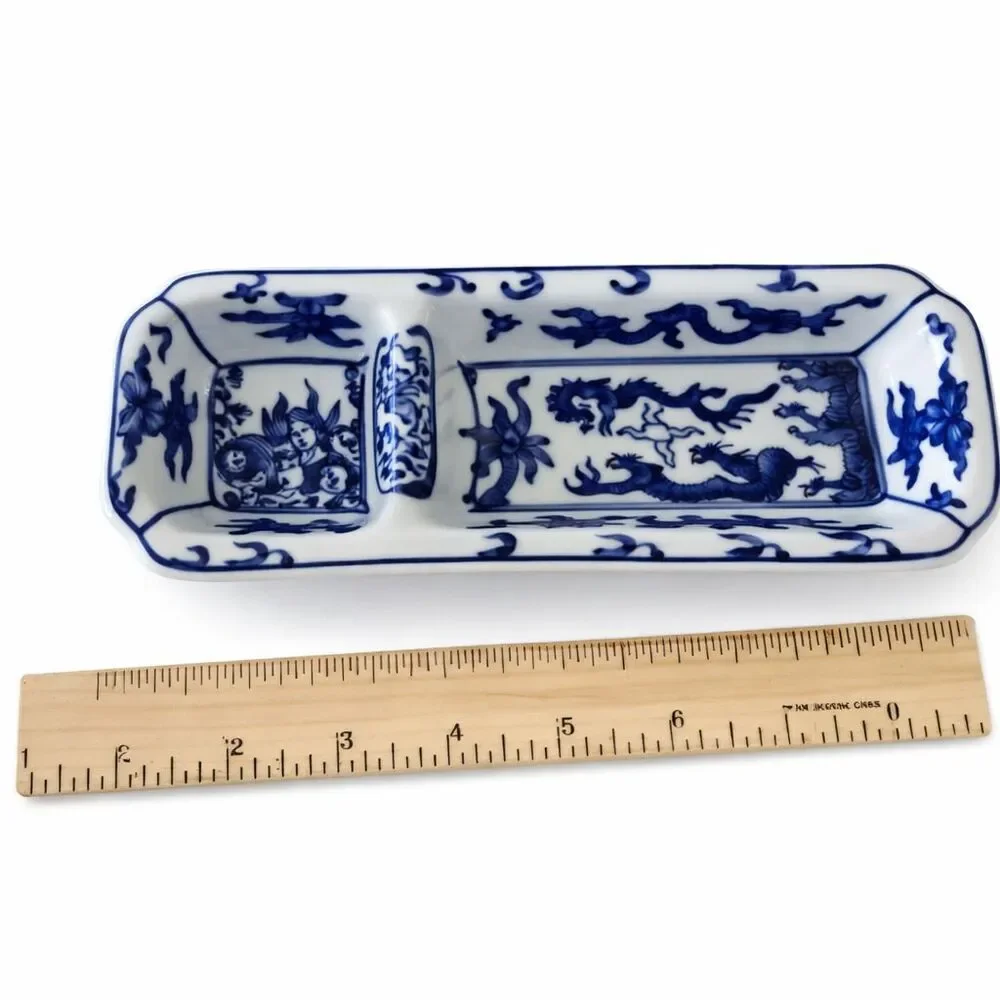 Chinese Porcelain Republic Period Blue & White Dragon Ink Stand / Brush Rest Jin